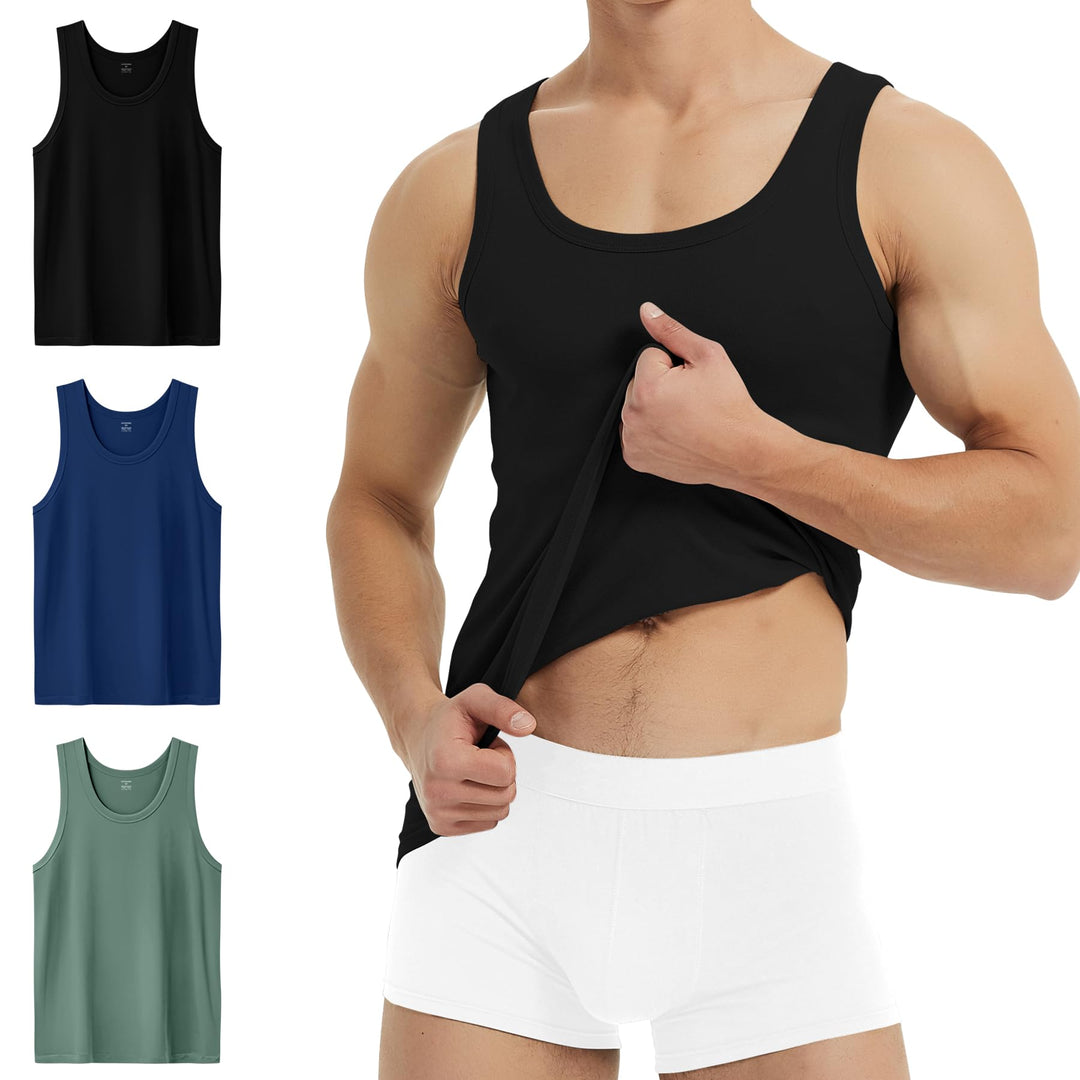 YouShow Unterhemd Herren 3/5er Pack 100% Baumwolle Tank Top Feinripp, 1*schwarz + 1*marine + 1*olive