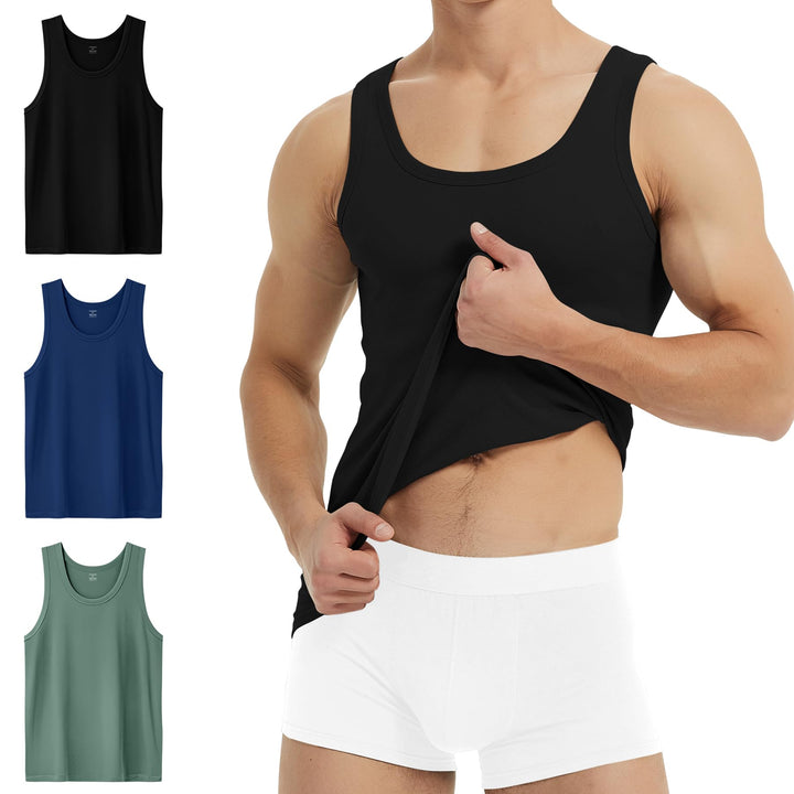 YouShow Unterhemd Herren 3/5er Pack 100% Baumwolle Tank Top Feinripp, 1*schwarz + 1*marine + 1*olive