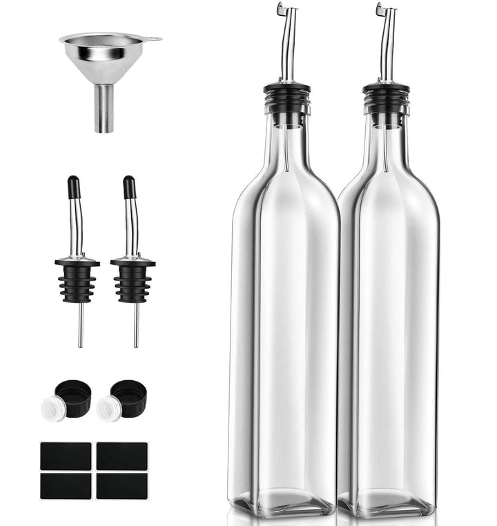 Olivenöl-Spenderflasche, 2 Stück, 500 ml Ausguss, Speiseöl, Essig-Messspender-Set mit Trichter für K