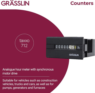 GRÄSSLIN 05.20.0004.1 taxxo 712 SA - analoger Betriebsstundenzähler I 50,2 x 25,2 mm I Stundenzähler