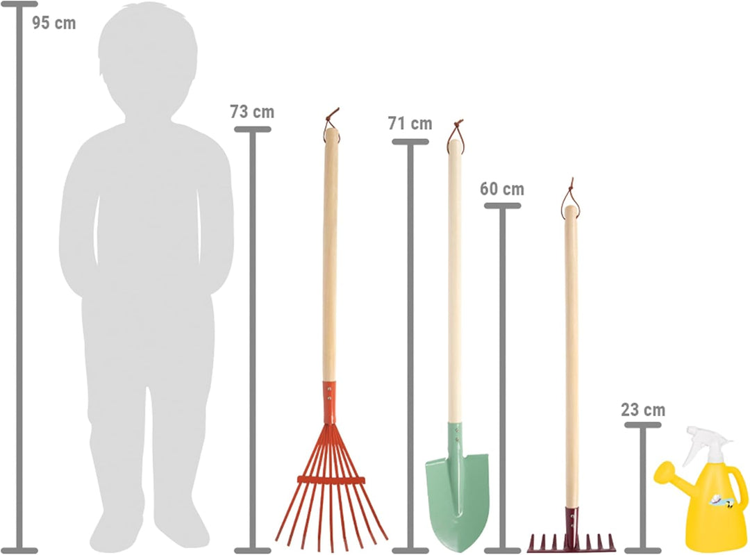 Small Foot Gartenwerkzeug-Set mit Giesskanne „Tiny Garden“, Gartenset mit 2-in-1 Giesskanne und robu