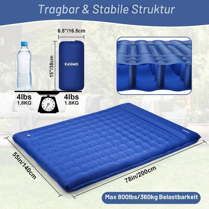 KASIMO Isomatte 12CM Luftmatratze Camping mit integrierten kopfkissen, Aufblasbare Matratze mit Fuss