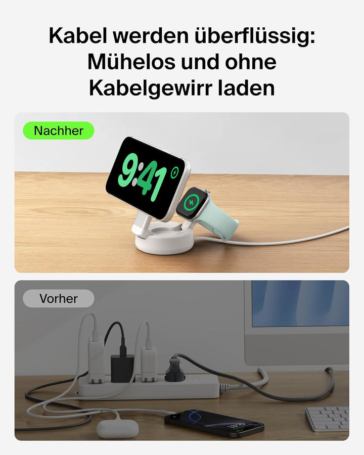 Belkin UltraCharge Pro MagSafe Ladegerät, Induktive Ladestation, Qi2.2 25W Verstellbarer 2-in-1 Wire