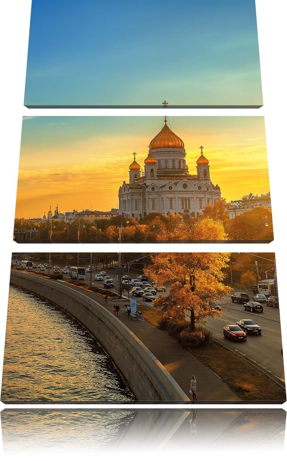 Pixxprint Sonnenuntergang in Moskau als Leinwandbild/Grösse: 3 Teilig (120x80) cm/Wandbild/Kunstdruc