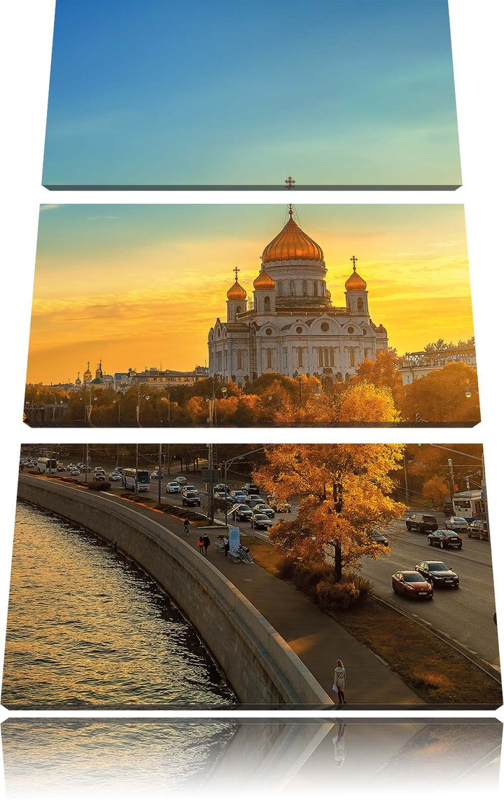 Pixxprint Sonnenuntergang in Moskau als Leinwandbild/Grösse: 3 Teilig (120x80) cm/Wandbild/Kunstdruc