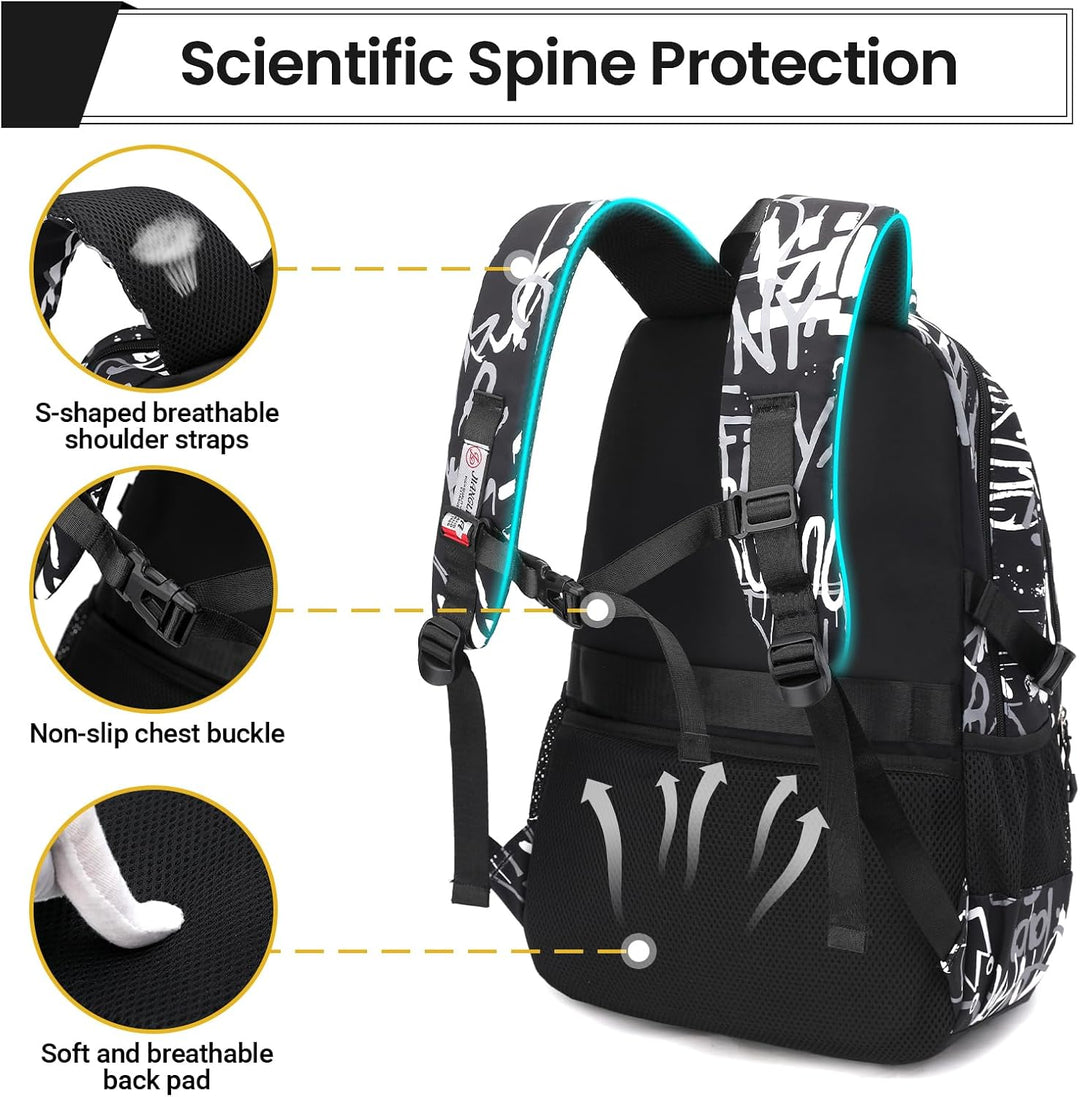 Amythe Schulrucksack Jungen Rucksack Teenager – Wasserdichter Lässiger Daypack Gross Schulranzen, Mi