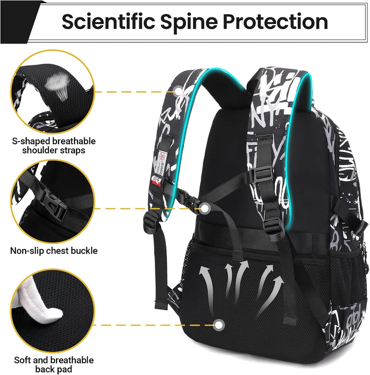 Amythe Schulrucksack Jungen Rucksack Teenager – Wasserdichter Lässiger Daypack Gross Schulranzen, Mi