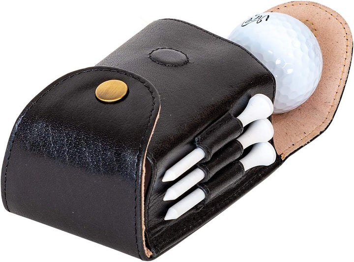 Alpenleder Golfballtasche ALPENOPEN – Echt Leder Golf Ball Case – Vintage Gollteehalter, Schwarze Go