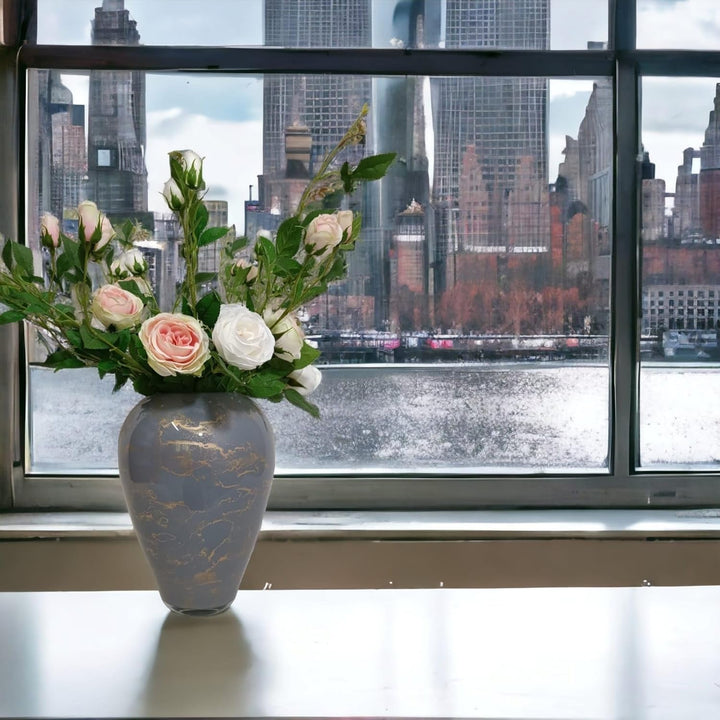 Terroso – Vase – Mundgeblasenes graues Glas – Luxuriöses Erscheinungsbild, Stilvoll & Elegant - 27 c