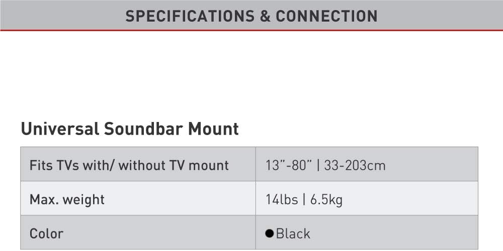 Barkan Universal Soundbar Halterung, für die Montage über oder unter TV, für 13 - 80 Zoll TV, für di