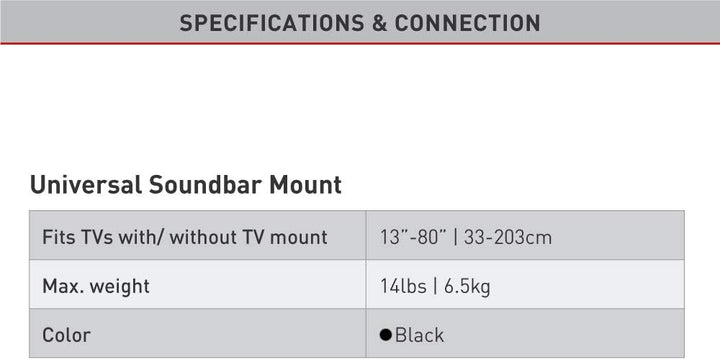 Barkan Universal Soundbar Halterung, für die Montage über oder unter TV, für 13 - 80 Zoll TV, für di