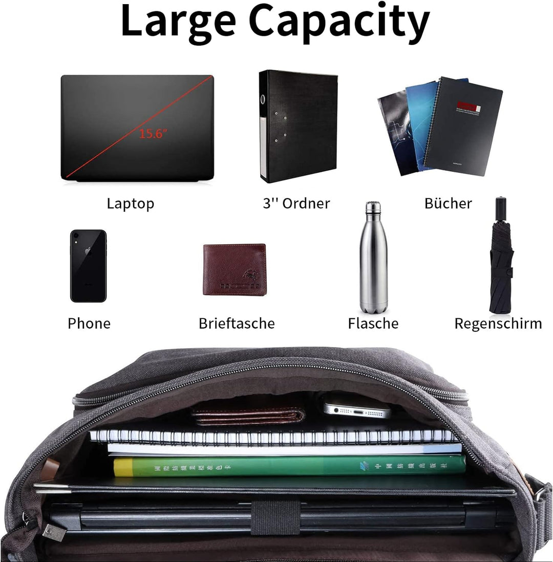 Estarer Umhängetasche 15,6 Zoll Laptoptasche aus Canvas für Schule/Reisen/Business 15-15.6 Zoll (Sch