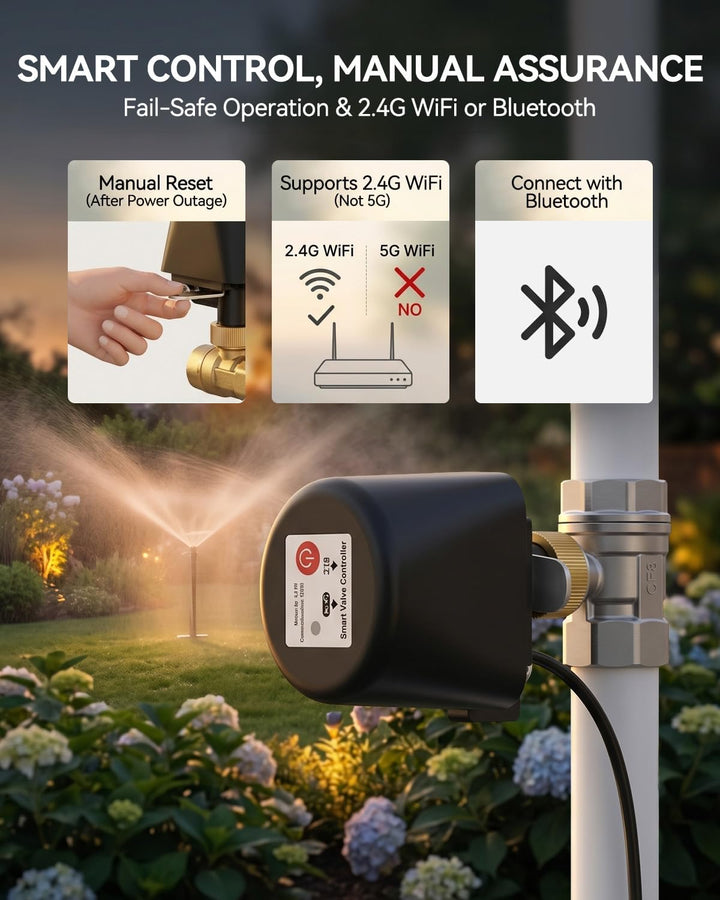 Smart Ball-Wasserventil, App-Steuerung, 4 Timer-Modi für automatische Steuerung, unterstützt 2,4-GHz