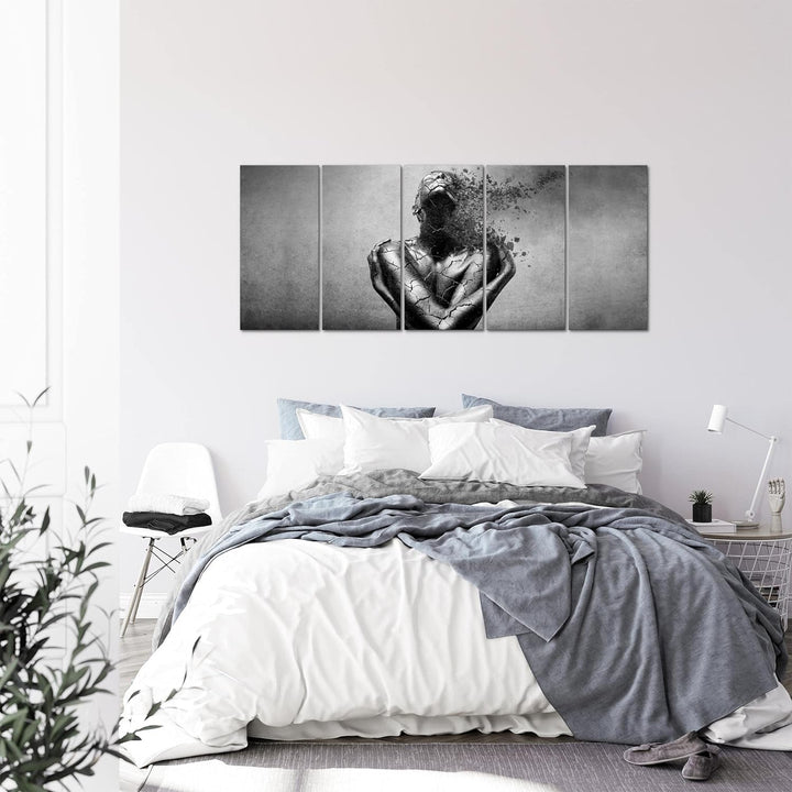 Runa Art Wandbild XXL Abstrakt Mensch Wohnzimmer Schlafzimmer 200 x 80 cm Schwarz Weiss 5 Teilig - M