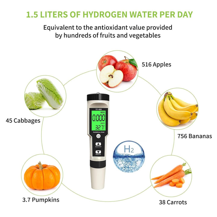 pH Messgerät, 4-in-1 pH ORP H2 TEMP Tester, Acqua IP67 Wasserdicht 0,01 hochpräzise digital Wasserqu