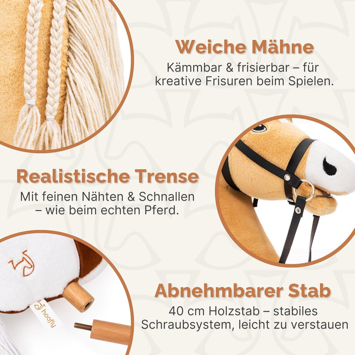 Hobby Horse Pferde – Grosses Steckenpferd für Kinder A3 mit Trense & 40 cm Schraubstab | Realistisch