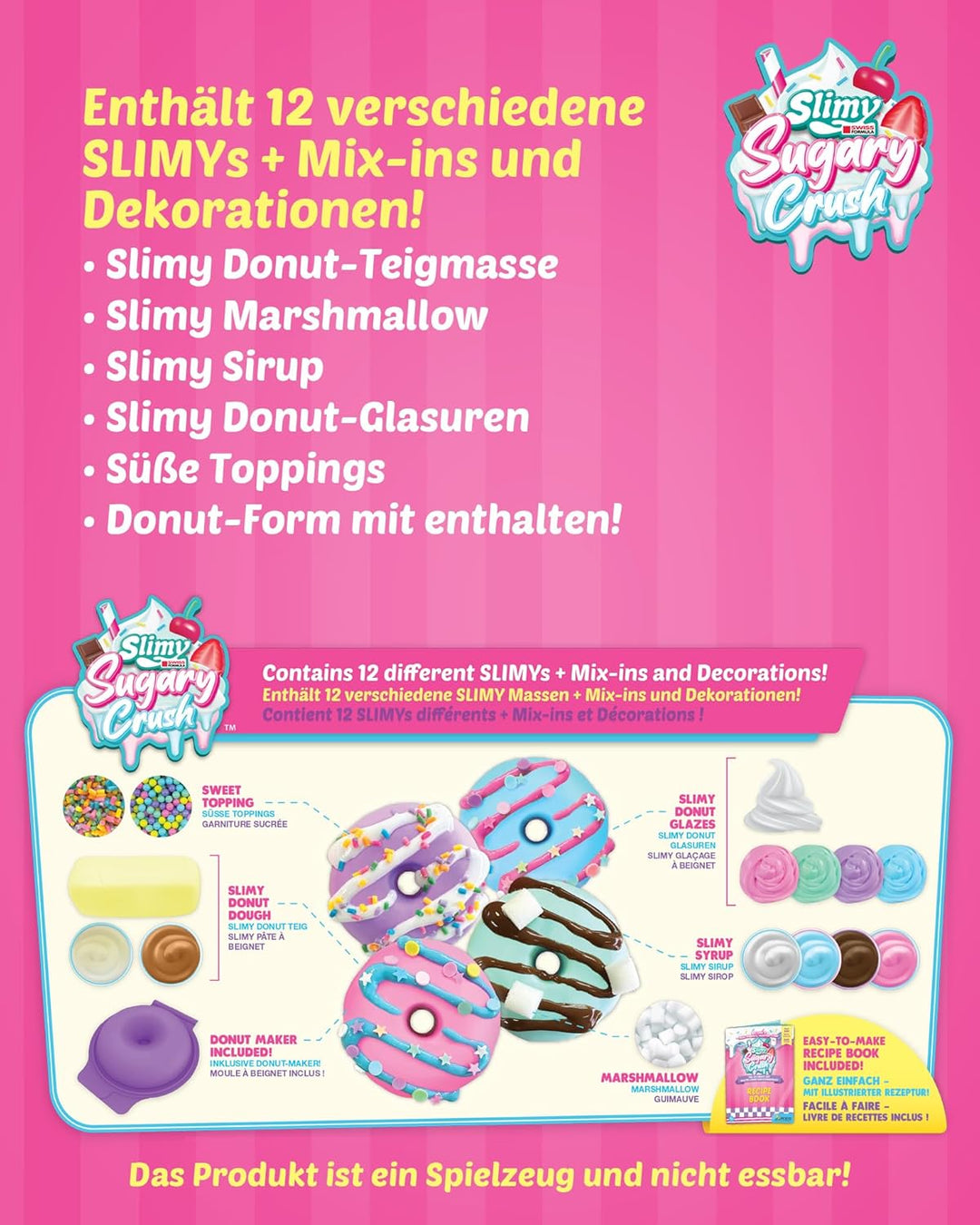 Slimy Sugary Crush - Dooonuts, Slime und Knete Kreativ-Set, Backspiel zum selber Mischen, Formen und
