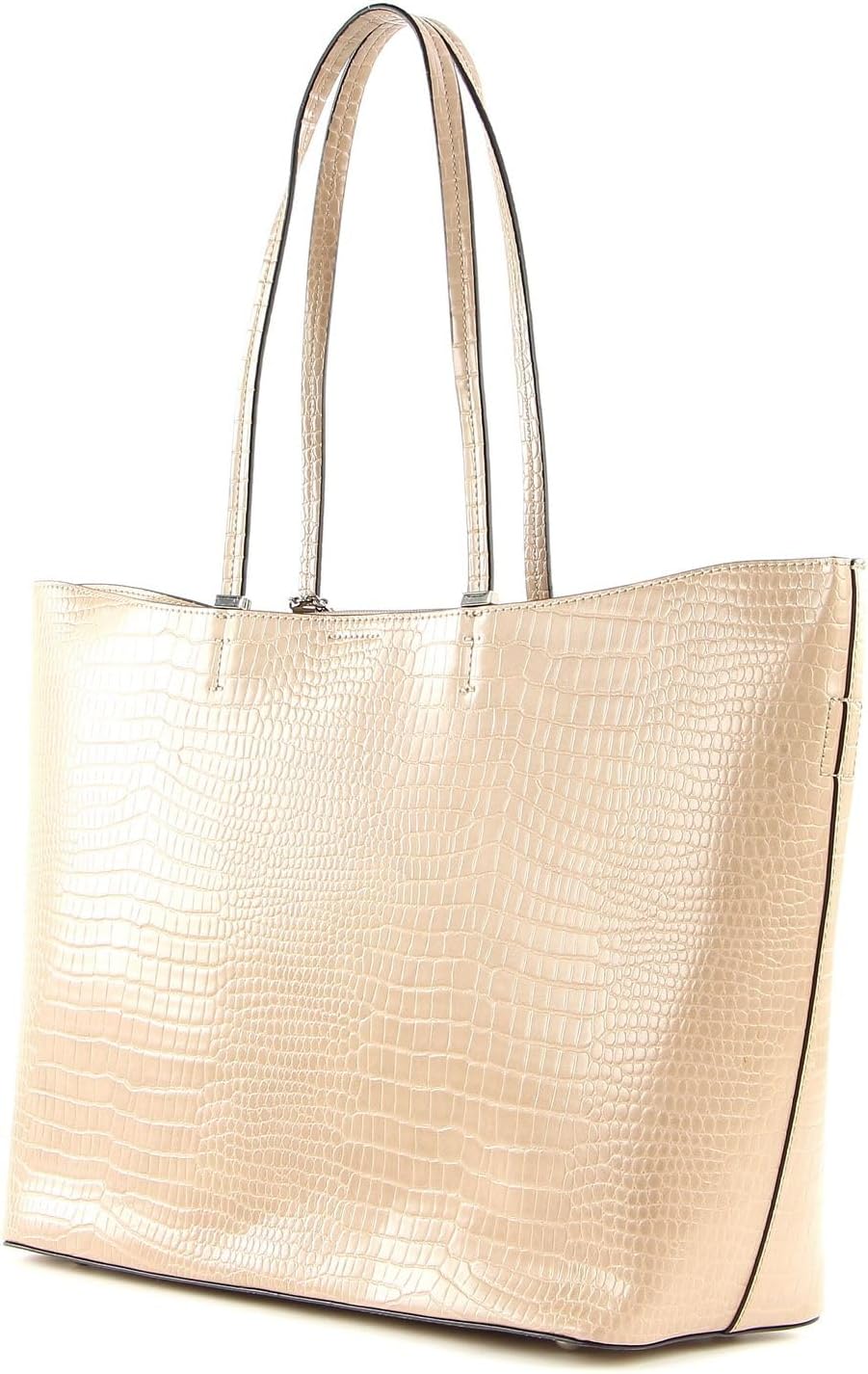 Seidenfelt Shopper Lokken mit Krokoprägung Weiss, Weiss