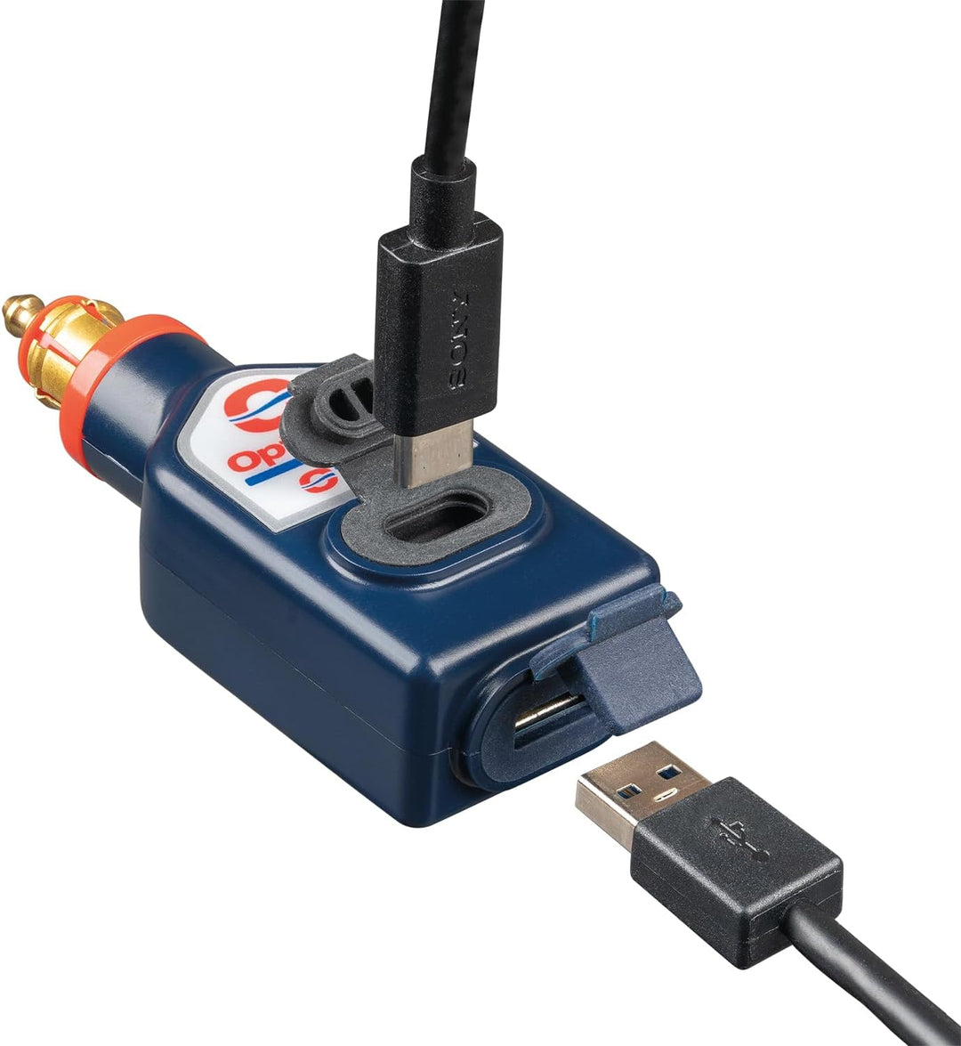 OptiMate USB O119-3300mA wetterfestes USB A- und C-Ladegerät mit doppeltem Ausgang, mit BIKE-Stecker