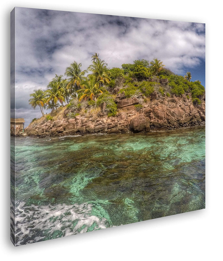 deyoli Einsame Insel mit Bootssteg Format: 70x70 als Leinwandbild, Motiv fertig gerahmt auf Echtholz