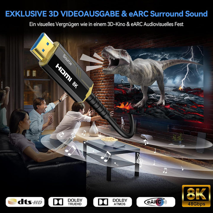 DGHUMEN 8K Glasfaser HDMI Kabel 10M,HDMI 2.1 Kabel 48Gbps Ultra Highspeed Unterstützung 8K@60Hz 4k@1