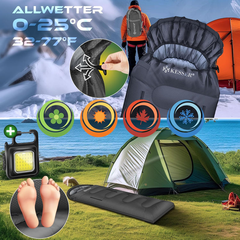 KESSER® Schlafsack Outdoor | Deckenschlafsack 3-4 Jahreszeiten | Camping-Sleeping-Bag für Erwachsene