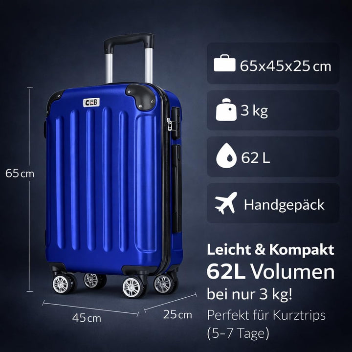 POSH Koffer mittelgross aus ABS - Leichter Hartschalen Trolley 65x45x25 cm - Reisekoffer 62L mit Zah