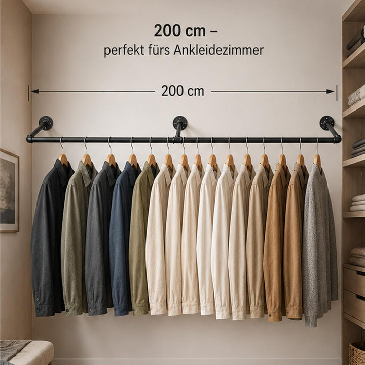 Youyijia Kleiderständer für die Wand 200cm Rohr Kleidergestell Industrieller Stil Wandhänger Abnehmb