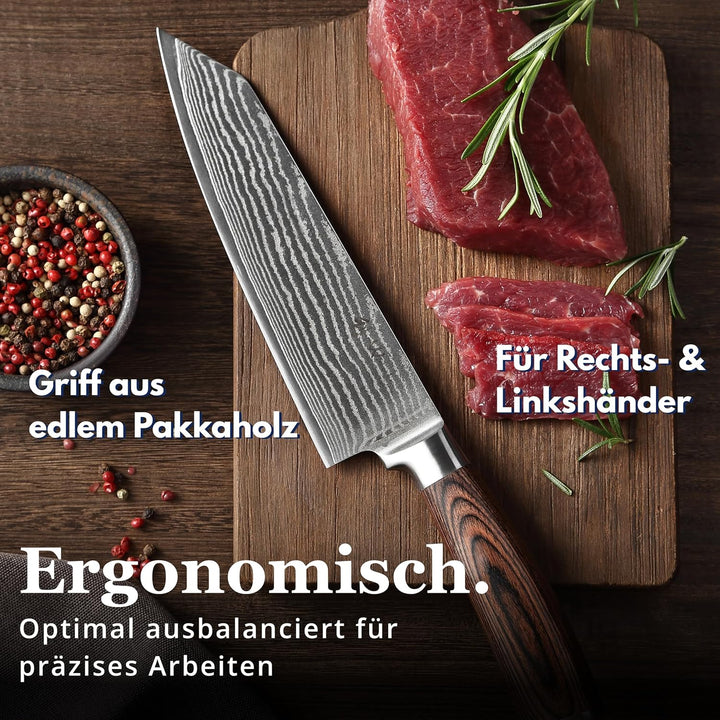 Wakoli EDIB Kiritsuke Messer aus echtem Damaststahl (VG10 Kern) mit 20 cm Klinge – Scharfes Küchenme