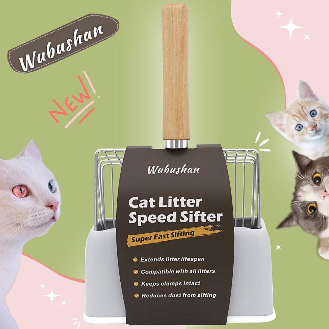 Wubushan Katzenstreuschaufel mit behälter, Katzenklo Schaufel Metall mit Halterung, Katzenstreu Scha