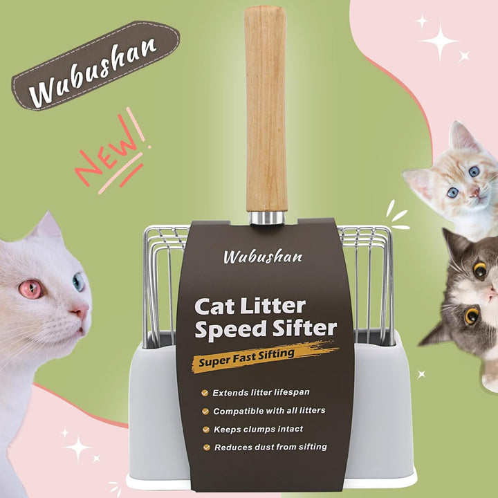 Wubushan Katzenstreuschaufel mit behälter, Katzenklo Schaufel Metall mit Halterung, Katzenstreu Scha
