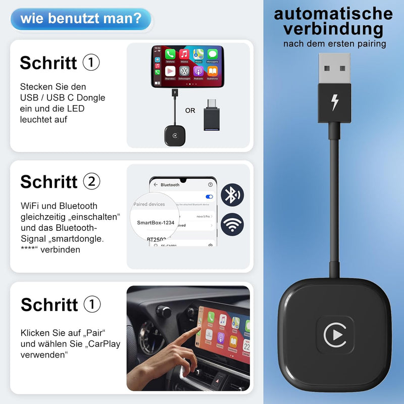 iPhone Wireless CarPlay Adapter, Wireless CarPlay Adapter Dongle für OEM, CarPlay Wireless Adpater f