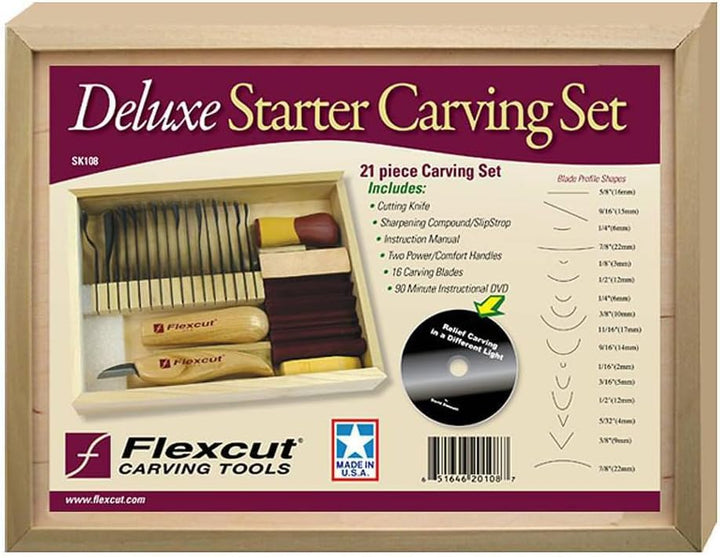 Flexcut, Schnitzmesser, Deluxe Starter Carving Set, Hobbimesser, Carving, Messer für Bastler, Gold