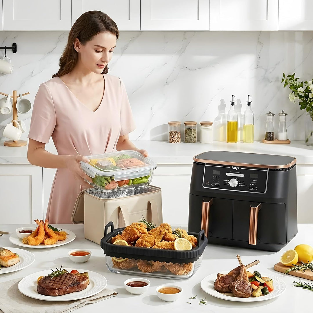 2pcs Glas Auflaufform Airfryer für Ninja Heissluftfritteuse AF400EU/DZ400EU/AF500EU/COSORI Heissluft