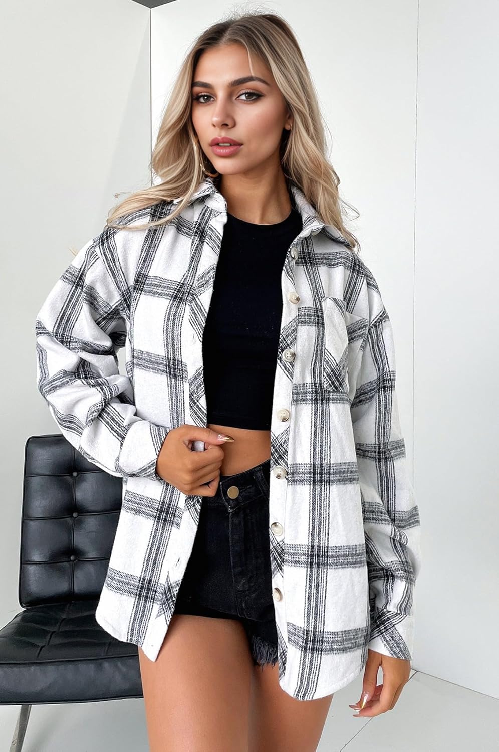 Zeagoo Damen Flanellhemd Karierte Hemdbluse Langarm Knopfleiste Flanell Bluse mit Tasche Lässige Kar