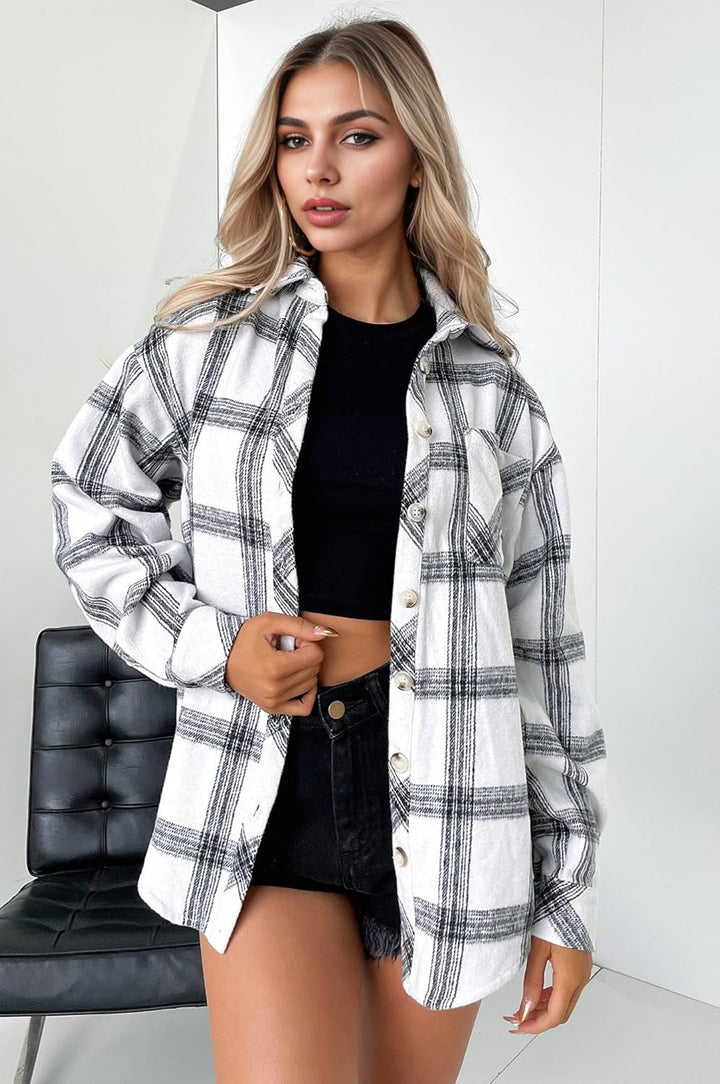 Zeagoo Damen Flanellhemd Karierte Hemdbluse Langarm Knopfleiste Flanell Bluse mit Tasche Lässige Kar