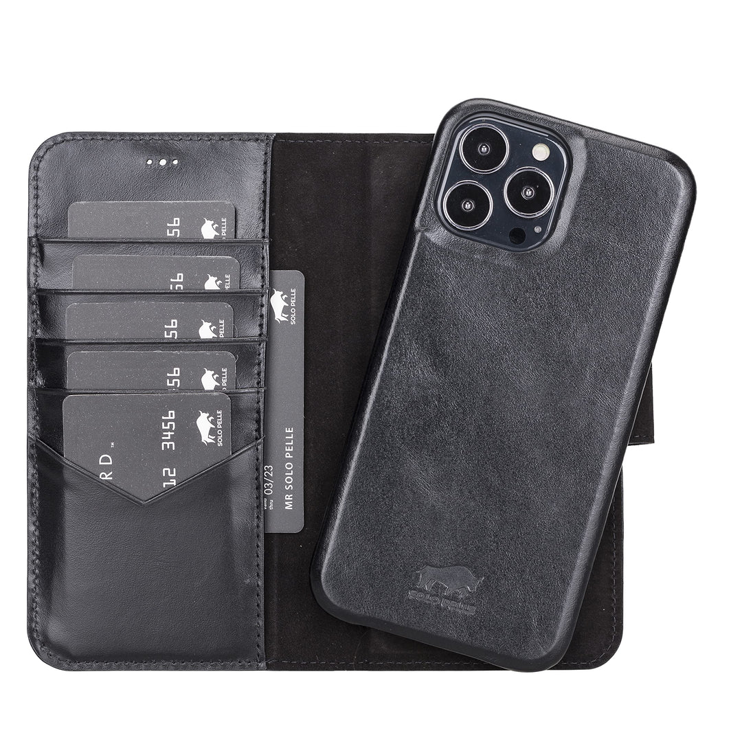 Solo Pelle Lederhülle kompatibel für iPhone 13 Pro Max in 6.7 Zoll abnehmbare Hülle (2in1) inkl. Kar