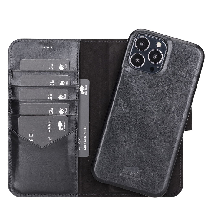 Solo Pelle Lederhülle kompatibel für iPhone 13 Pro Max in 6.7 Zoll abnehmbare Hülle (2in1) inkl. Kar