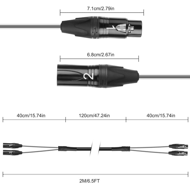XMSJSIY 2-Kanal XLR Audio Schlange 3-Pin XLR Stecker zum Buchse Splitter Mikrofon Aufnahme Schlange
