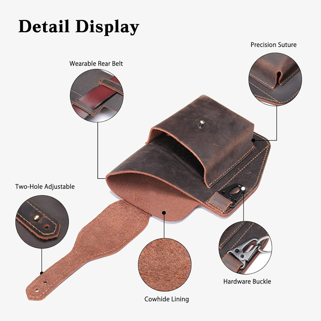 PORRASSO Handy Gürteltasche mit Schlüsselanhänger Retro Leder Handytasche Handyschutz Holster für Te
