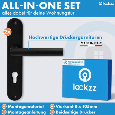 lockzz Türgriff Drückergarnitur Estenfeld, Edelstahl schwarz matt, Türbeschlag für Wohnungseingangst