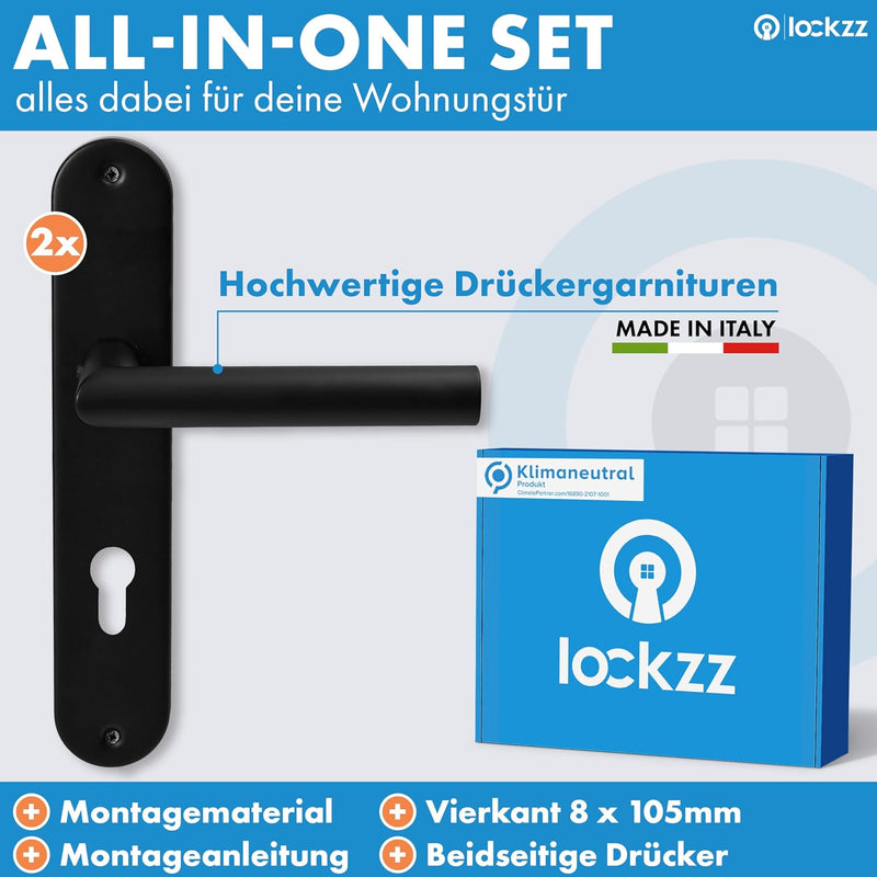 lockzz Türgriff Drückergarnitur Estenfeld, Edelstahl schwarz matt, Türbeschlag für Wohnungseingangst