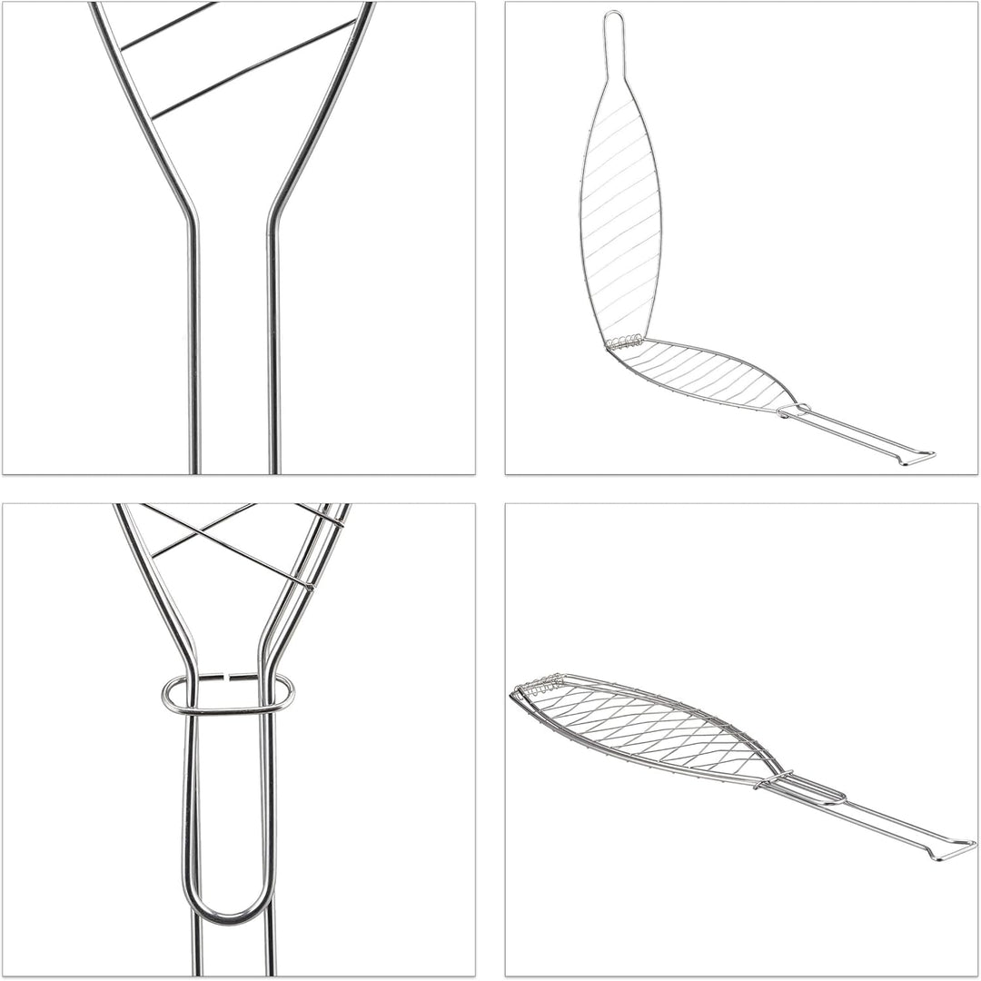 Relaxdays Fischbräter 3er Set, Edelstahl, mit Griff, 54 cm lang, Fischhalter zum Grillen, Grillgutha
