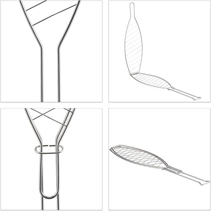 Relaxdays Fischbräter 3er Set, Edelstahl, mit Griff, 54 cm lang, Fischhalter zum Grillen, Grillgutha