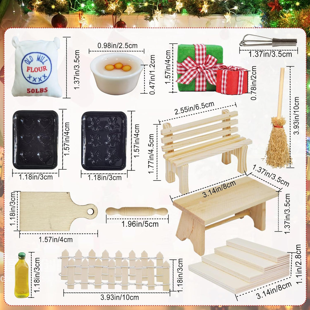70 Stück Miniatur Wichtel Zubehör Weihnachten Set, Wichteltür Zubehör Komplettset Weihnachtswichtel