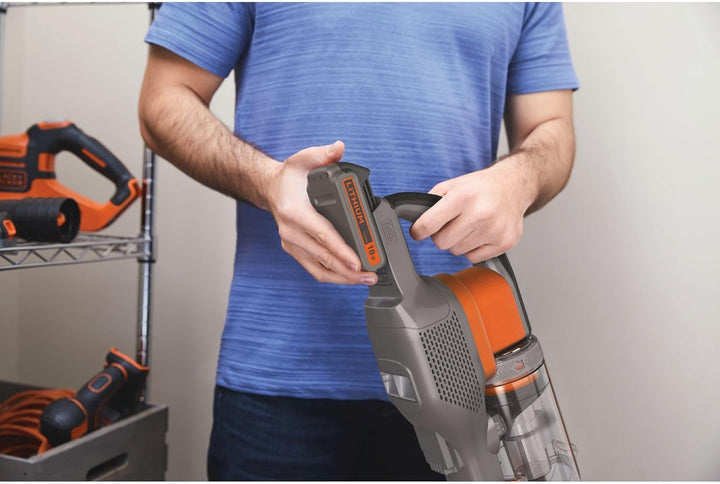 Black+Decker 4in1 Akku-Stielsauger (18V, 2.0Ah, beutelloser Boden- & Handstaubsauger mit Elektrobürs