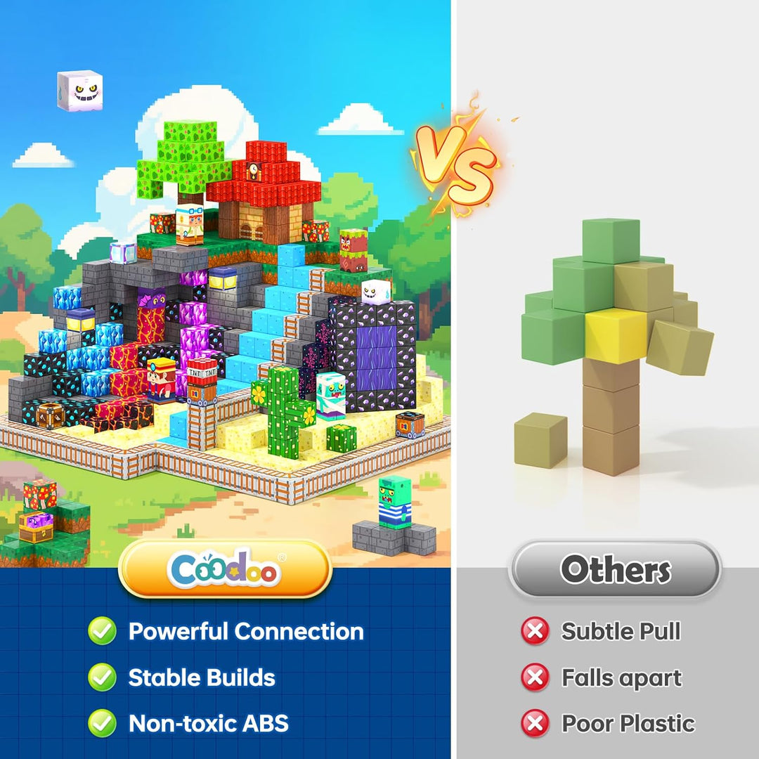 Coodoo Magnetische Bausteine - Baue Mine Magnet Welt, 200 Teile Magnetspielzeug Outdoor Sensorische