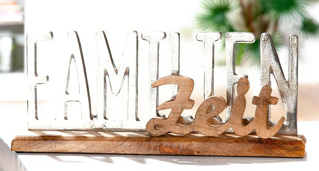 GILDE Familien Zeit Deko Alu und Mango Holz ca 43 cm