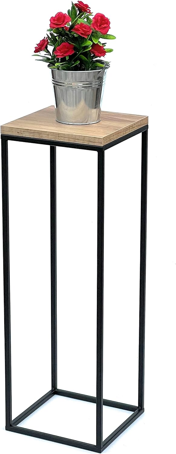 DanDiBo Blumenhocker Metall Holz Schwarz Eckig 70 cm Blumenständer Beistelltisch 96352 Blumensäule M