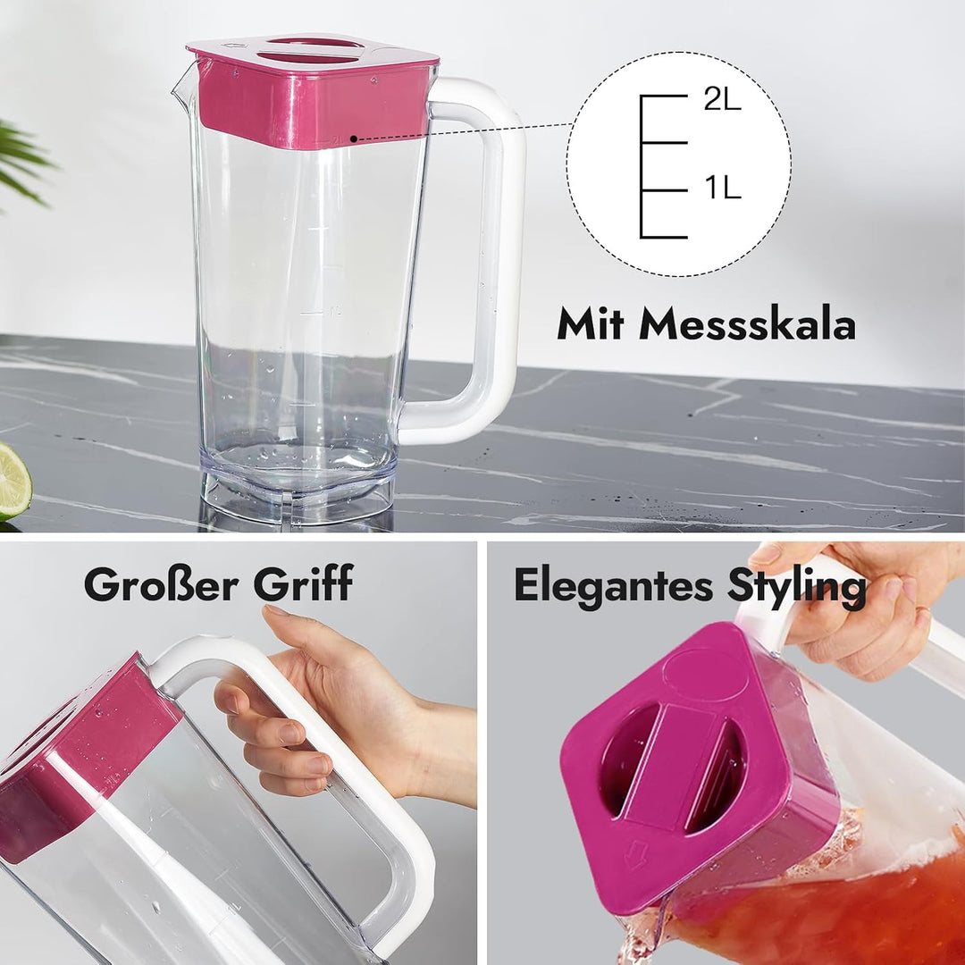 CURTA krug 2liter gefäss mit deckel Wasserkrug Mit Deckel Mit Griff mit Skala,2 liter pitcher Für kü